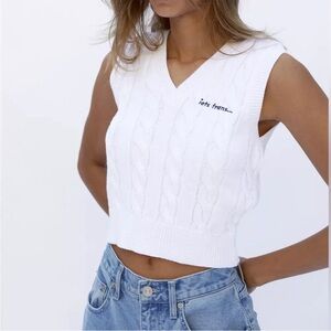 iets frans white cable knit cotton vest size large from urban outfitters